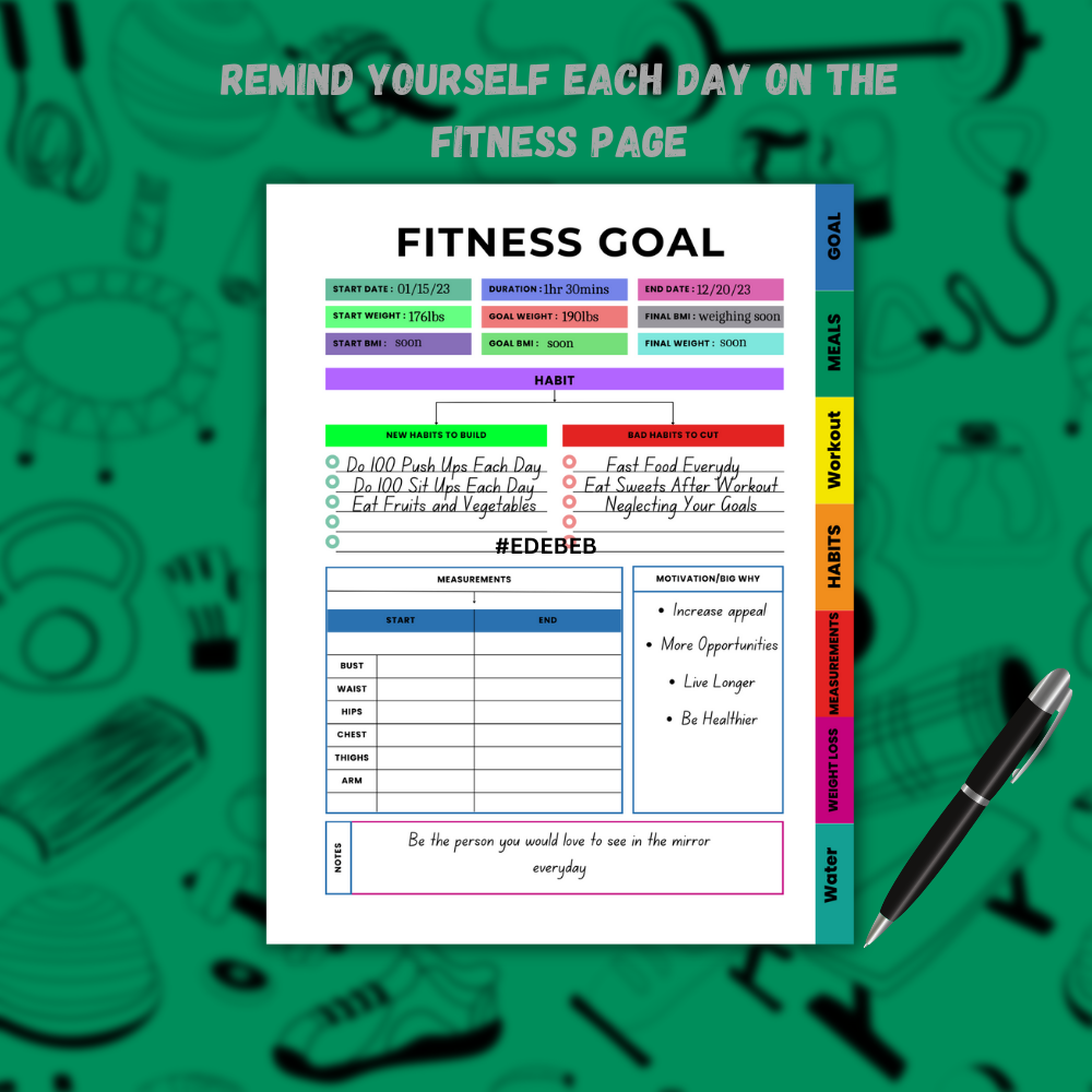 Fitness Journal Planner (Green)